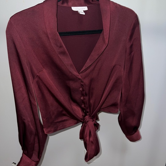Topshop Cropped tie satin blouse - Picture 3 of 4